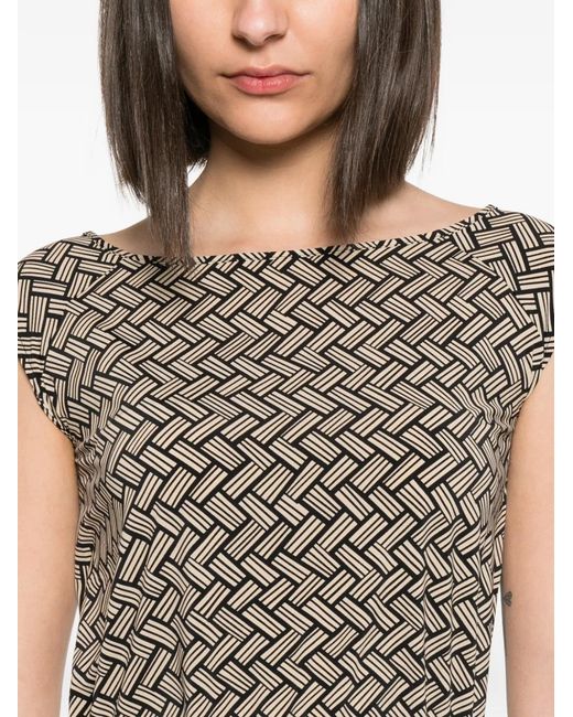 Siyu Brown Geometric-Pattern Sleeveless Blouse