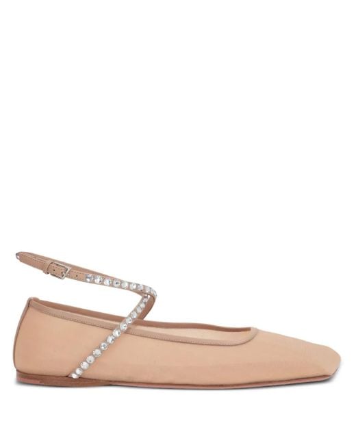 AMINA MUADDI Pink Ane Crystal-embellished Ballerina Shoes