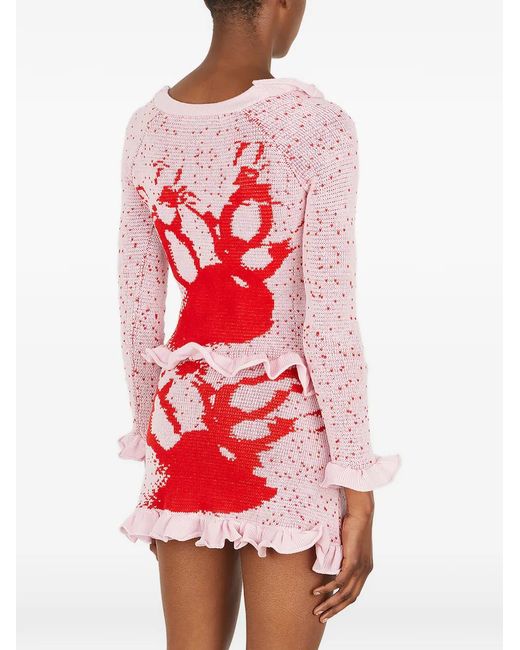 Louise Lyngh Bjerregaard Red Ruffled-Trim Cardigan