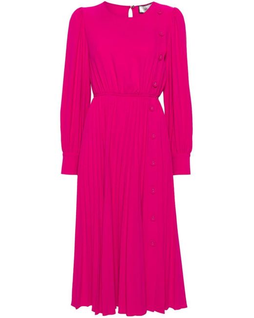 Nissa Pink Pleated-skirt Midi Dress