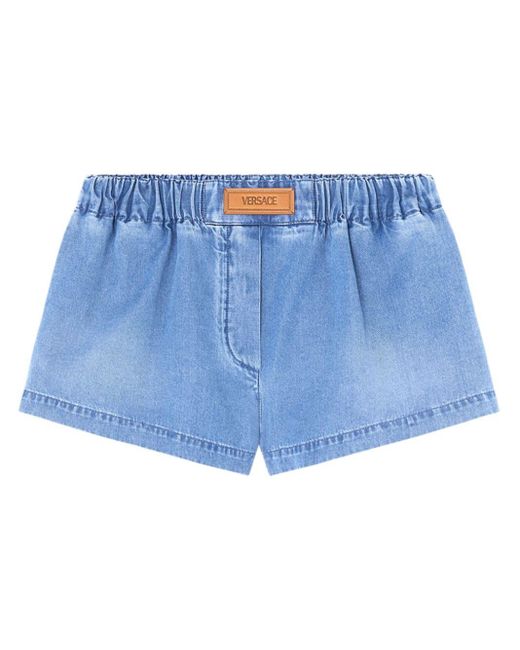 Versace Blue Mid-rise Denim Shorts