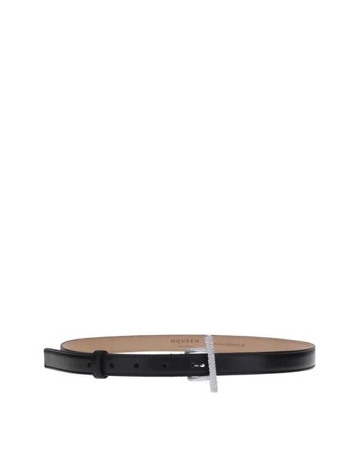 McQueen White Crystal-Embellished Leather Belt