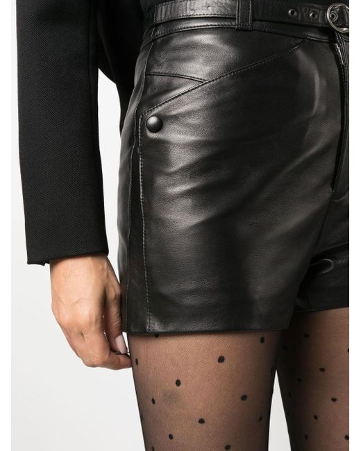 Saint Laurent Black Belted Leather Shorts