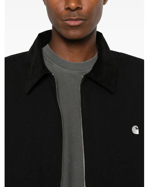 Carhartt Black Madison Logo-Embroidered Corduroy-Collar Zip-Up Ripstop Cotton Jacket