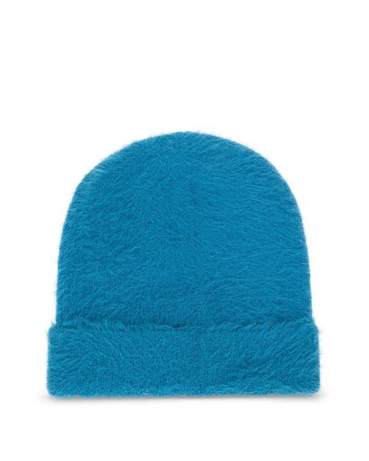 Fendi Blue Logo-Patch Beanie Hat for men
