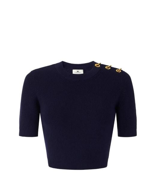 Elisabetta Franchi Blue Knit Top With Jewel Details