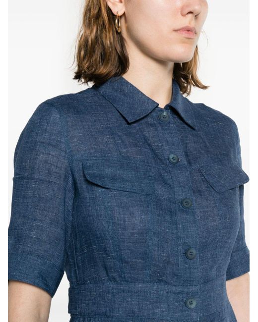 Robe-chemise en lin à boutonnière Emporio Armani en coloris Blue