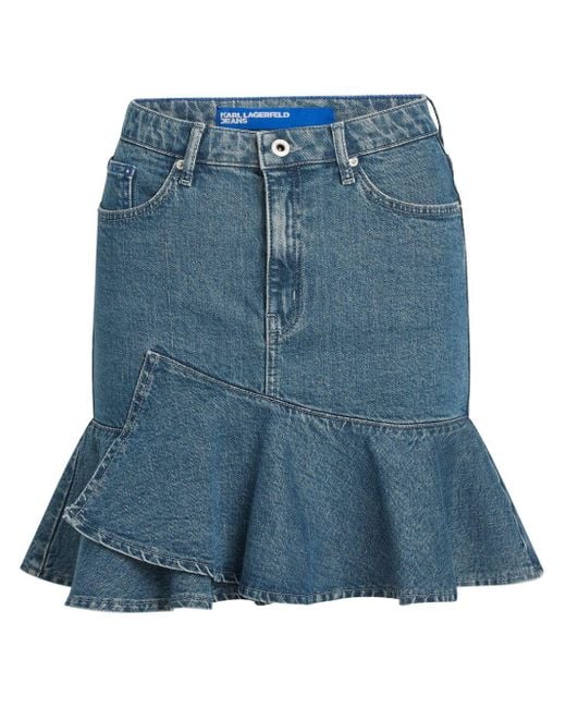 Karl Lagerfeld Blue Ruffled Denim Mini Skirt