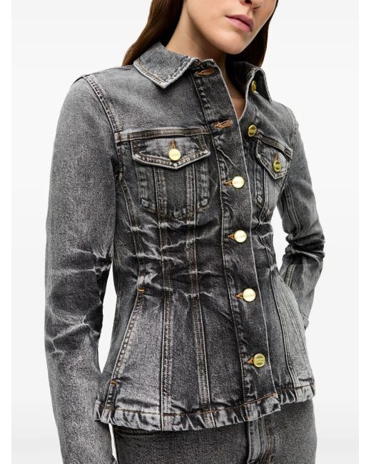 Ganni Gray Whiskering-Effect Denim Jacket