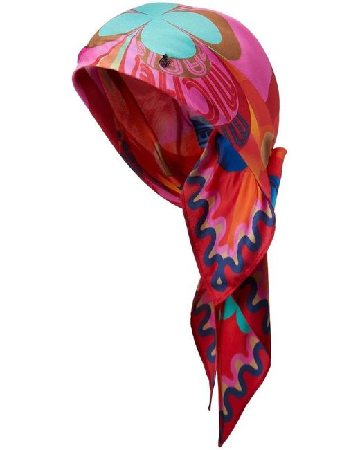 Maison Michel Red Irina Silk Graphic-Print Headscarf