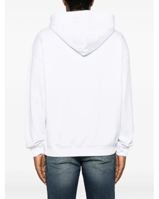 DIESEL White Logo-Plaque Drawstring Hoodie for men