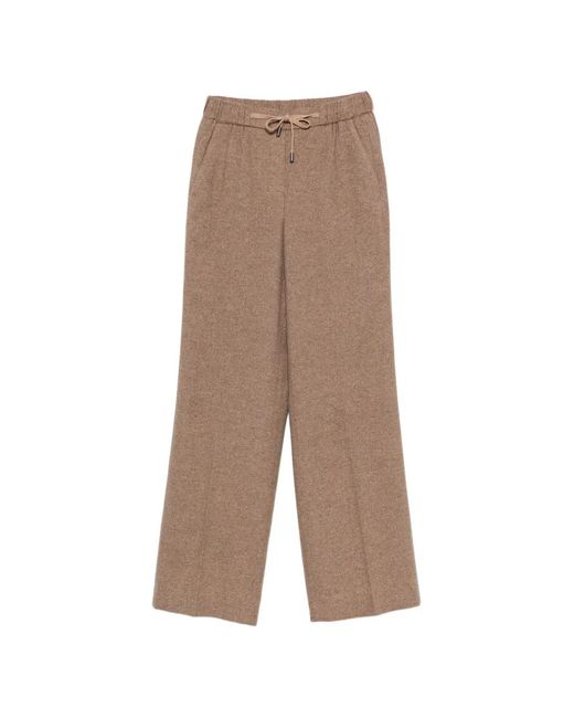 Peserico Natural Drawstring Wide-Leg Trousers