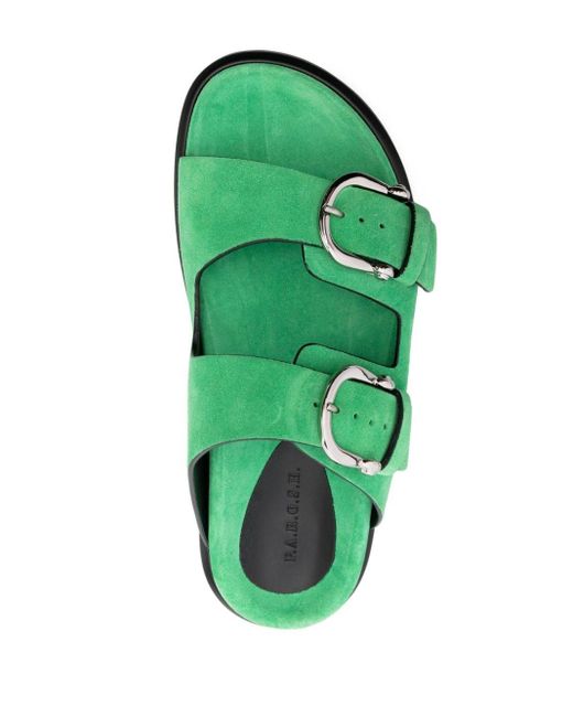 P.A.R.O.S.H. Green Double-buckle Suede Slides
