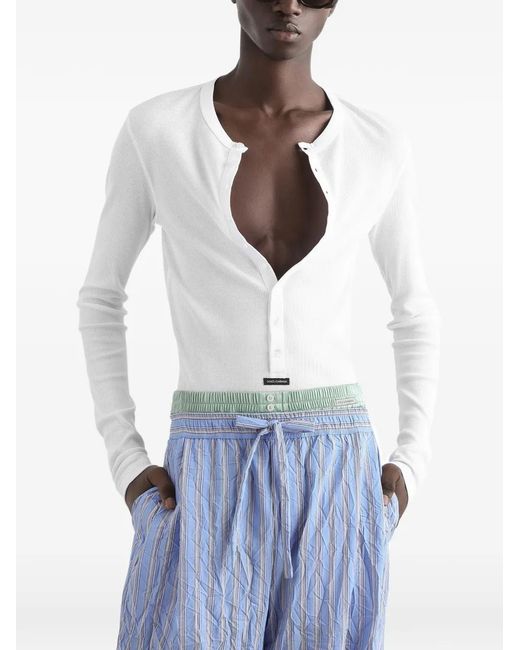 Dolce & Gabbana White Cotton Serafino T-Shirt With Label for men