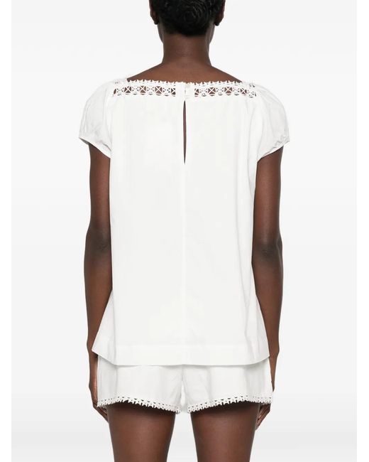 Posse White Veda Crochet-Trim Blouse