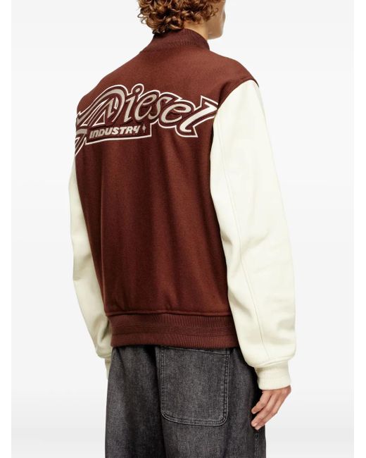 DIESEL Brown L-Kopf Wool-Blend Varsity Jacket for men