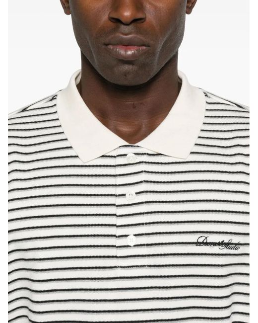 DUNST White Striped Long-Sleeve Polo Shirt