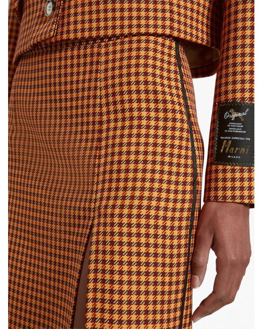 Marni Brown Checked Midi Skirt