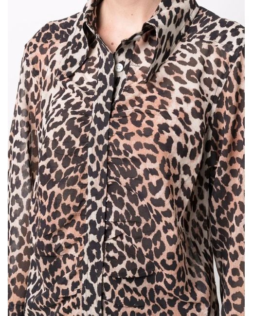 Ganni Brown Leopard-Print Shirt