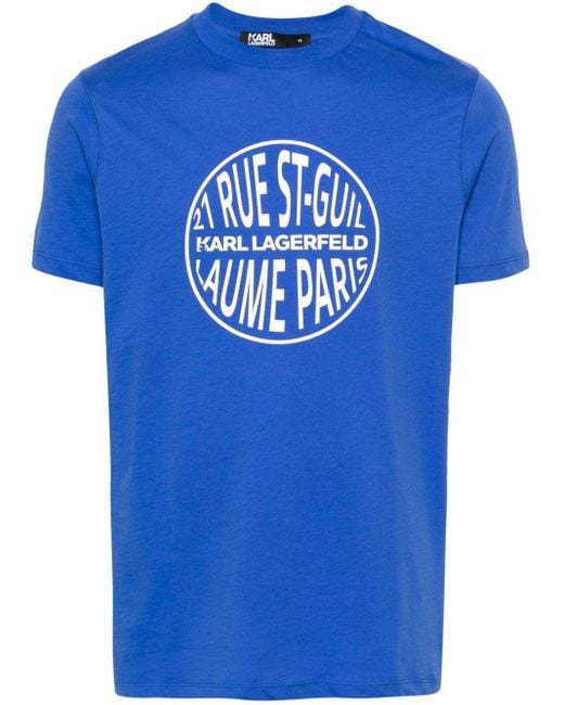 Camiseta con franja del logo Karl Lagerfeld de hombre de color Blue