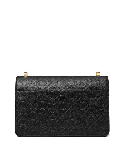 Tory Burch Black T-Monogram Embossed Leather Shoulder Bag