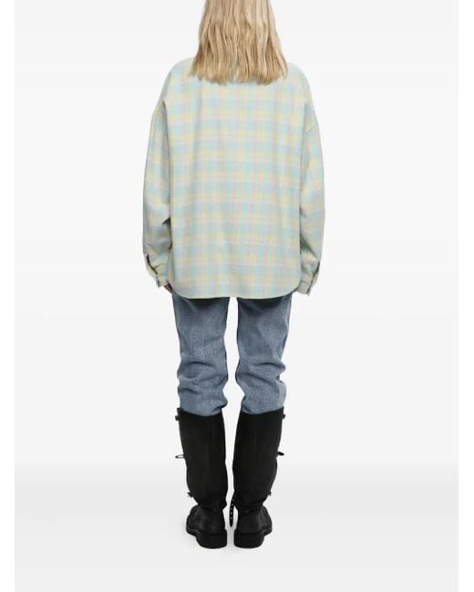 Mainless White Flap Pockets Plaid Shirt