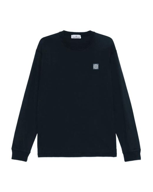 Stone Island Blue Logo-Patch Long-Sleeve Sweatshirt for men