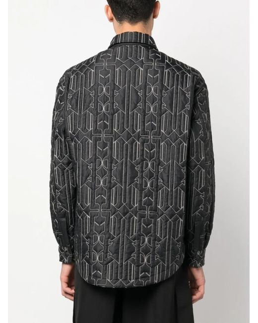 Palm Angels Black Monogram-Quilted Shirt Jacket for men