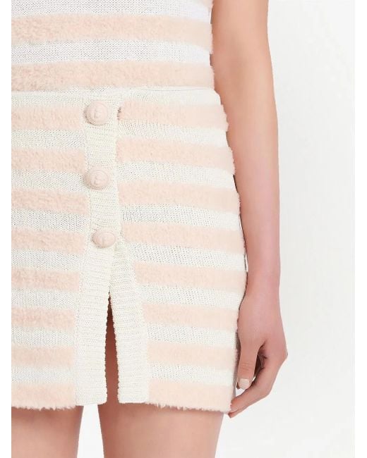 Falda abotonada de punto a rayas Balmain de color Natural