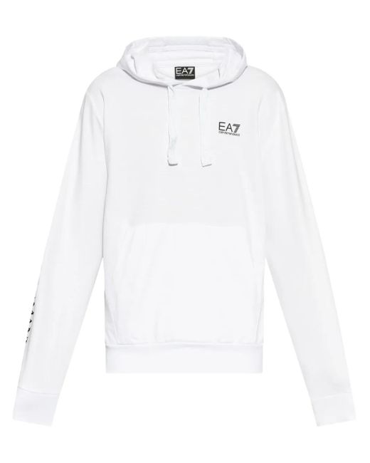 Felpa Con Cappuccio E Logo di EA7 in White da Uomo