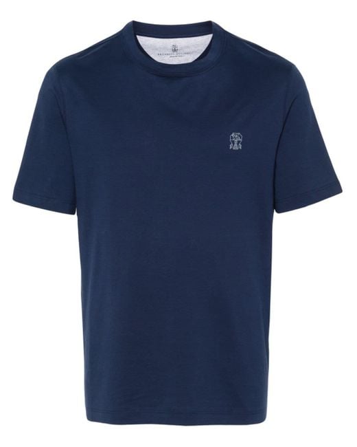 メンズ Brunello Cucinelli ロゴ Tシャツ Blue