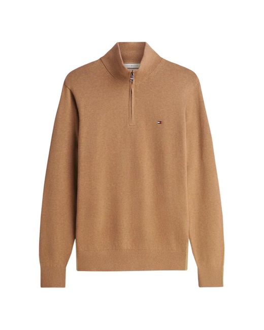 Tommy Hilfiger Brown Quarter-Zip Logo-Embroidered Sweater for men