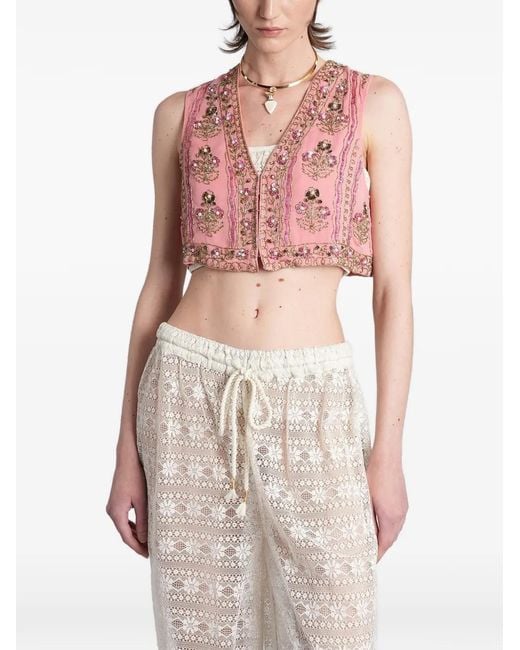 Antik Batik Pink Sequin-Embellished Embroidered Waistcoat