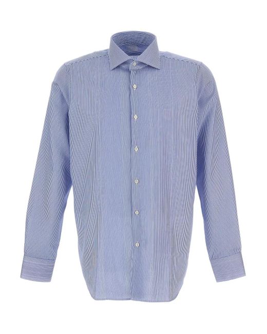 Bagutta Blue Striped-Pattern Button-Fastening Shirt for men