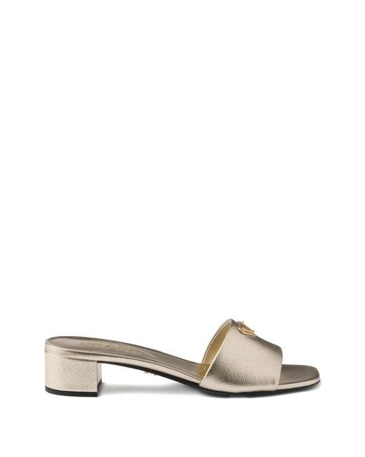 Prada Metallic Saffiano Patent Leather Sandals