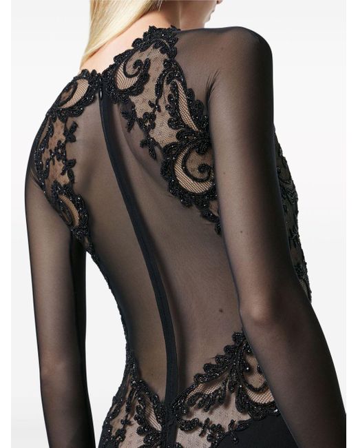 Versace Black Barocco-lace Trim Silk Gown Dress