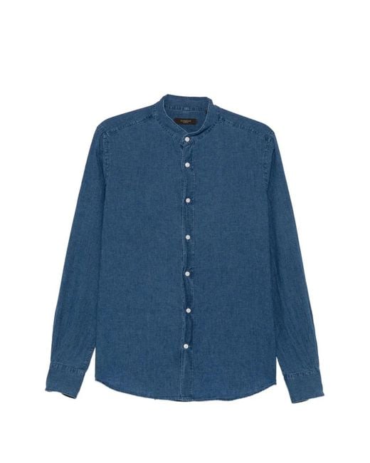 Glanshirt Blue Band-Collar Long-Sleeve Shirt for men