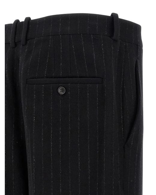 Saint Laurent Black Pinstripe-Pattern Wool-Cashmere Blend Trousers for men