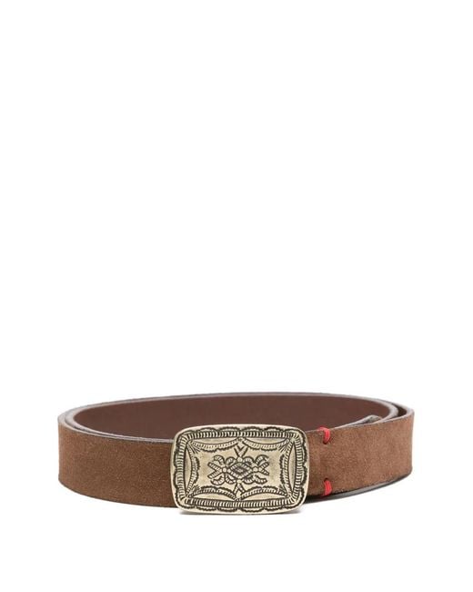 Eleventy Brown Cocoa Engraved Buckle Belt for men