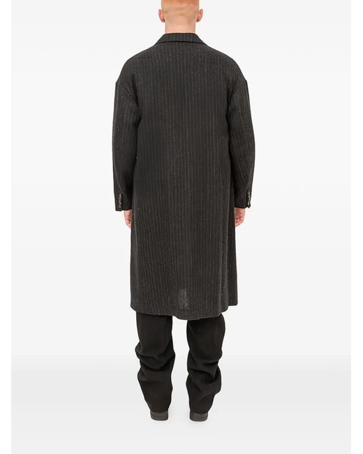 DEVOA Black Striped Wool Single-Breasted Coat for men
