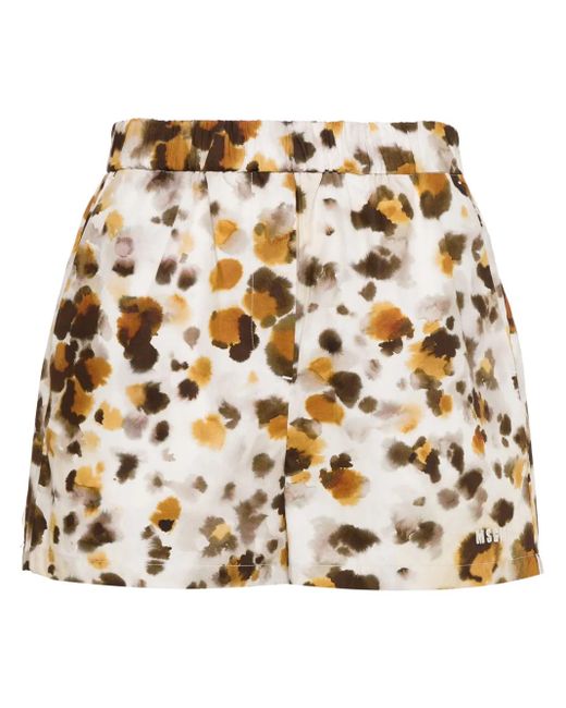 MSGM Metallic Graphic-Print Poplin Shorts