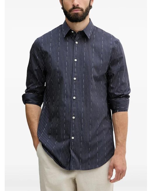 Guess Blue Logo-Stripe Patterned Shirt for men