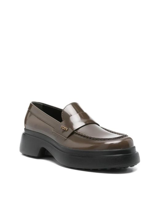 Tod's Gray Leather Platform Loafers