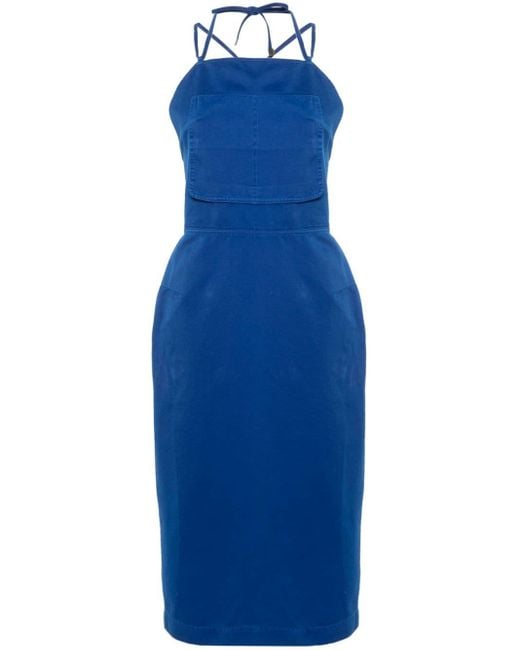 Max Mara Blue Square-neck Cotton Dress