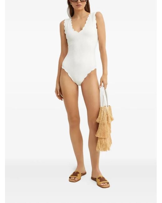 Marysia Swim White Charleston Scalloped V-Neck Swimsuit