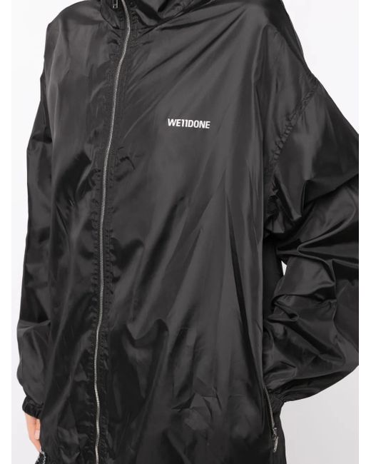 we11done Black Logo-Print Hooded Jacket