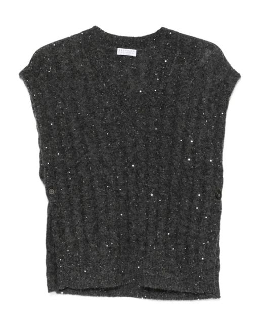 Brunello Cucinelli Black Sequin-Embellished Sleeveless Top