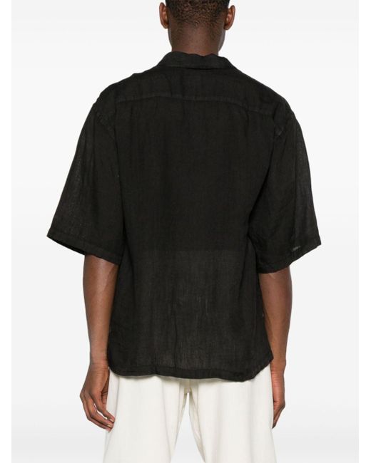 120% Lino Black Camp-collar Linen Shirt for men