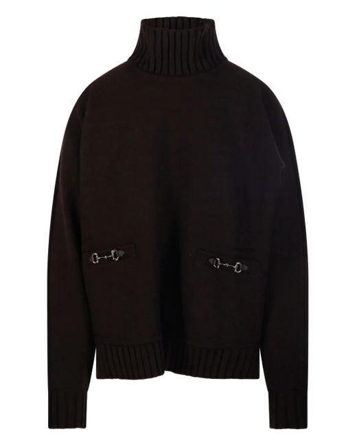 Gucci Black Horsebit-Detail Turtleneck Sweater