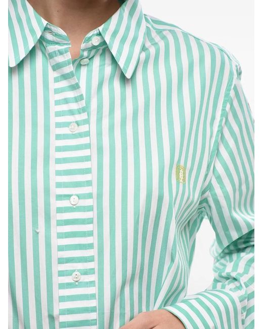 Ines De La Fressange Paris Green Awning-Striped Belted Shirt Dress